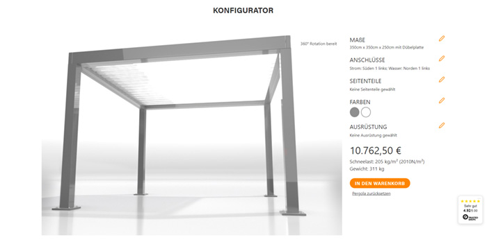 Pergola-Konfigurator von my-pergola24.com