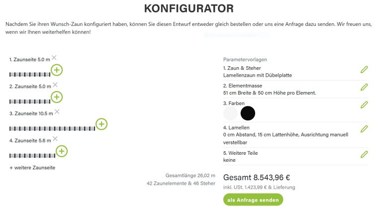 Zaun nach Maß online konfigurieren